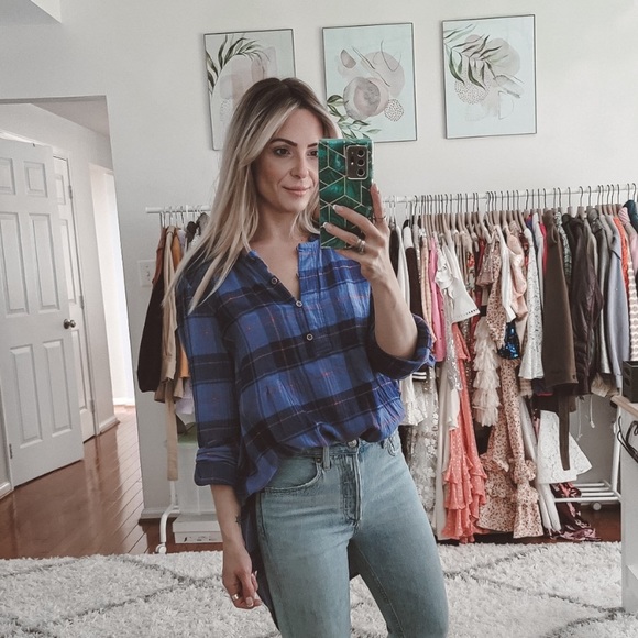 {Anthropologie} holding horses blue plaid tunic top - Picture 5 of 8